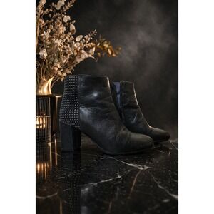 Dorking by Fluchos Black Leather Studded Edgy Heel Ankle Boots 39 Made in Spain